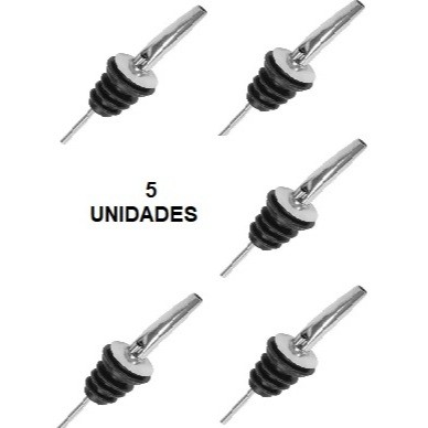 KIT 5 Bico Dosador Inox Biqueira Licor Azeite Xarope Óleo Vinagre Líquidos Bica Tampa Garrafa Borracha.