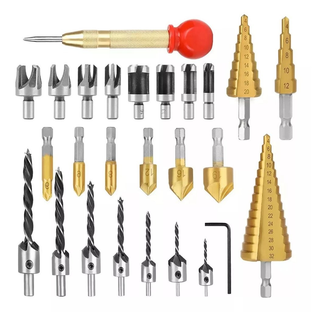 Kit de Brocas para Madeira e Metal - Broca Escalonada Cônica com 26 Peças, Completo para Furadeira em Oferta na Shopee