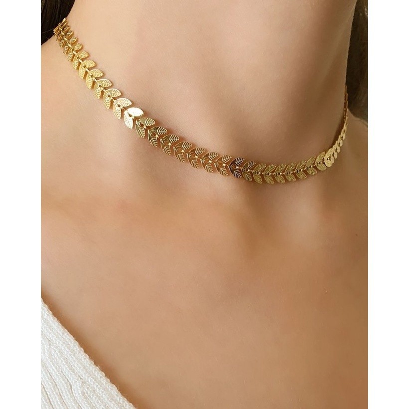 Colar Choker Escama De Peixe Folheado A Ouro 18k Prata 925