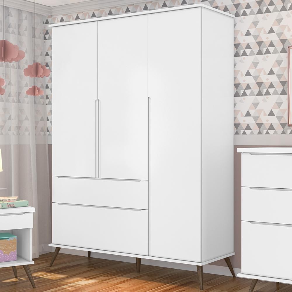 Guarda Roupa Infantil 100% MDF 3 Portas Pés Retrô Mel P04 Branco - Mpozenato em Oferta na Shopee