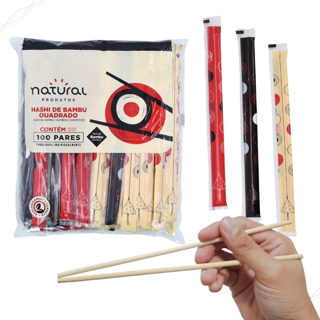 Hashi de Bambu Asiático 21cm Atacado Pacote com 100 pares Natural Produtos