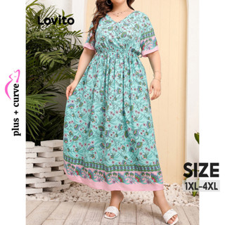 Lovito Vestido Feminino Plus Size Curve Boho Ditsy Floral Wrap LNL45091