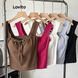 Lovito Regata feminina casual listrada com ombro frio e amarração LNE53526