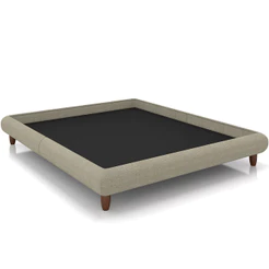 Cama Casal King Pés de Madeira 210cm Otto P05 Linho Bege - Lyam Decor