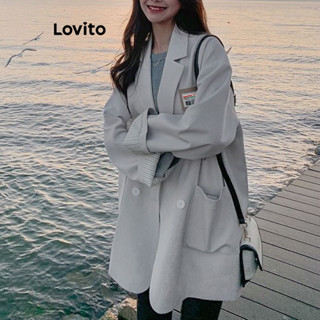 Lovito Casual Blazer Feminino Liso com Botão e Bolso LNA35097 (Off-White)