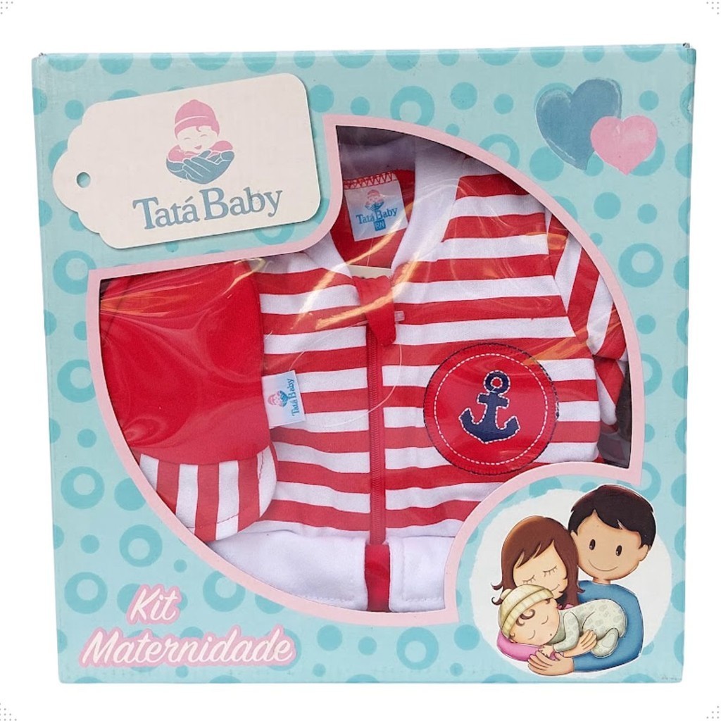 Saída Maternidade Marinheiro Tatá Baby 100% Algodão Vermelho RN 3 Peças