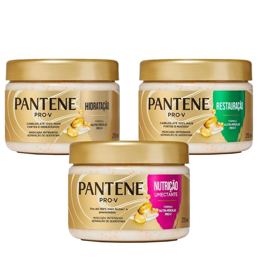 Kit Tratamento 3 Mascaras Pantene Pro-V Hidratação + Nutrição + Restauração 270ml - Beauty