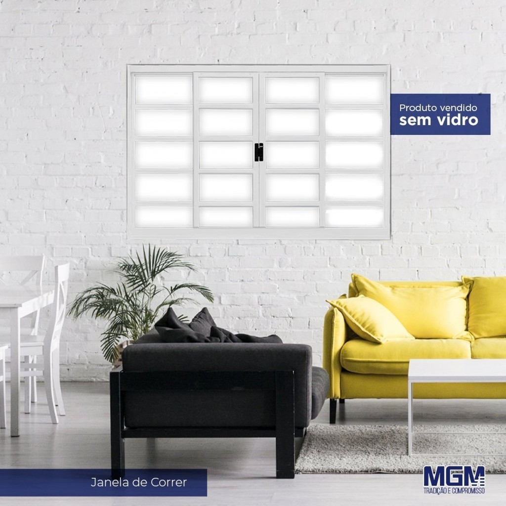 Janela de Aço de Correr 100x200cm 4 Folhas Minas Sul MGM