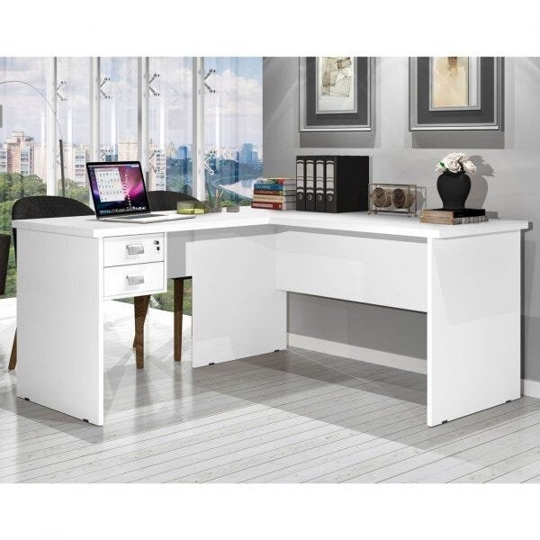Escrivaninha em L 2 Gavetas 150x120cm Thor Espresso Móveis Branco - Home & Living