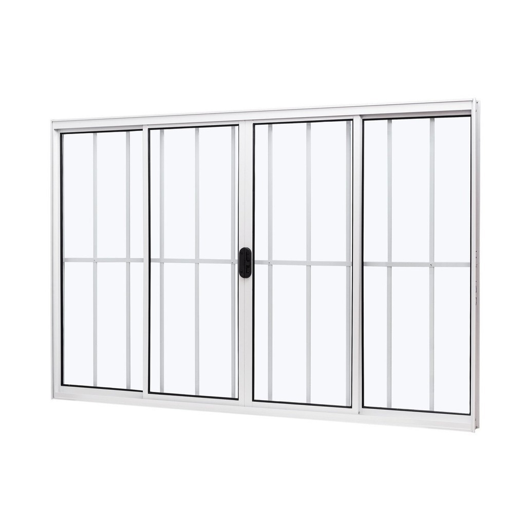Janela de Alumínio de Correr Central 100x120cm 4 Folhas com Grade e Vidro Liso Slim Modular Ramassol - Home & Living