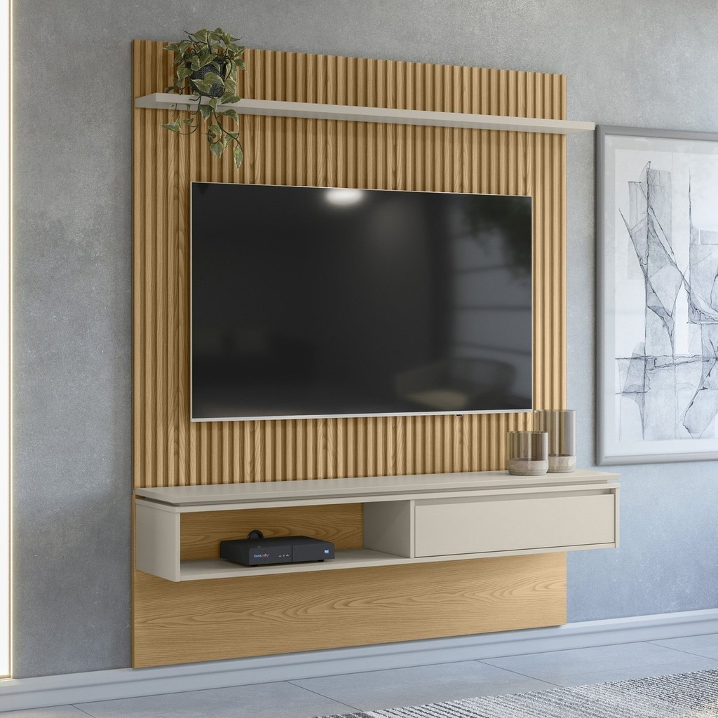 Painel Para TV até 65 Polegadas Ripado Samambaia CabeCasa MadeiraOriginals Carvalho/Off White em Oferta na Shopee
