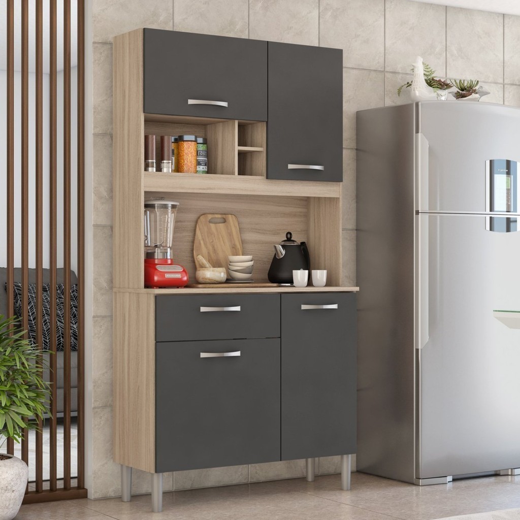 Cozinha Compacta 4 Portas 1 Gaveta Malta  Avena Touch/Granito