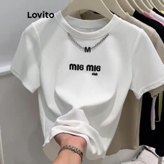 Lovito Camiseta Feminina Casual Com Estampa De Metal E Letras LNE50531