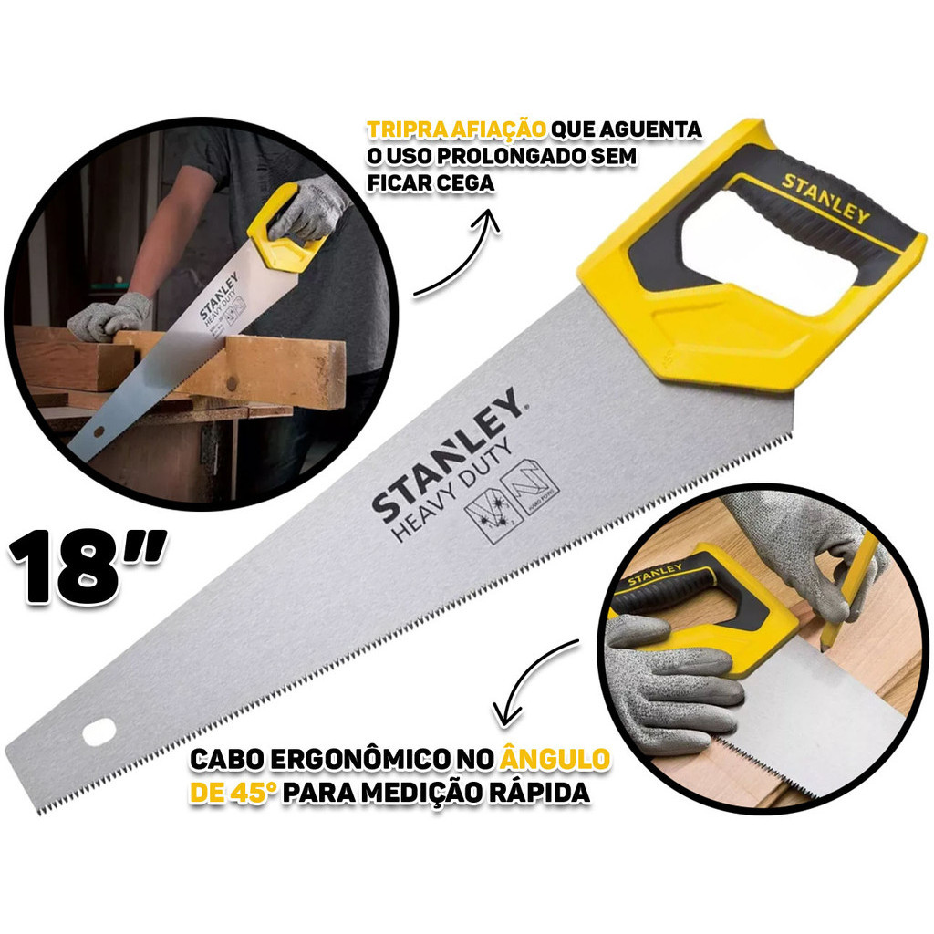 Serrote Serra Profissional Heavy Duty Tripla Afiação 18" 57cm Madeira Obra Carpinteiro Marceneiro em Oferta na Shopee