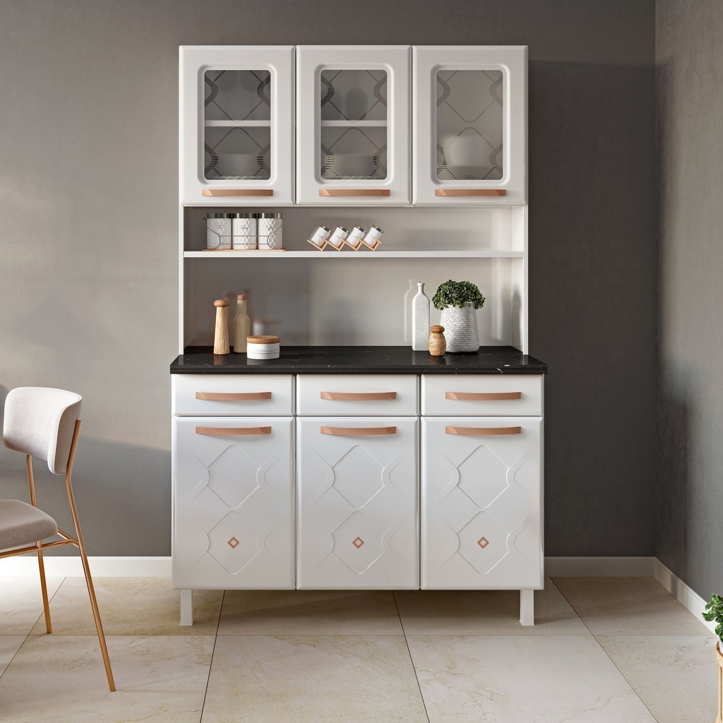 Armário de Cozinha em Aço Triplo 6 Portas 3 Gavetas Mirage New  Branco - Home & Living