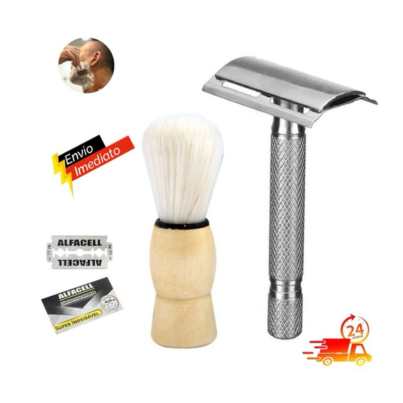 Aparelho De Barbear Antigo Retrô Com Pincel Para Barbear Kit Barba Profissional