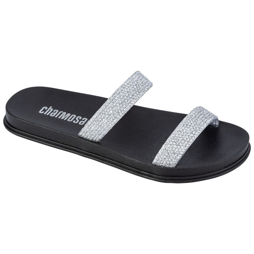 Sandália Papete Charmosinha Adulto Birken Shine Duas tiras Glitter conforto · foto 2