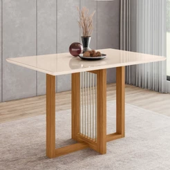 Mesa de Madeira Natalí com Vidro Nature/Off White Sc74 - Henn