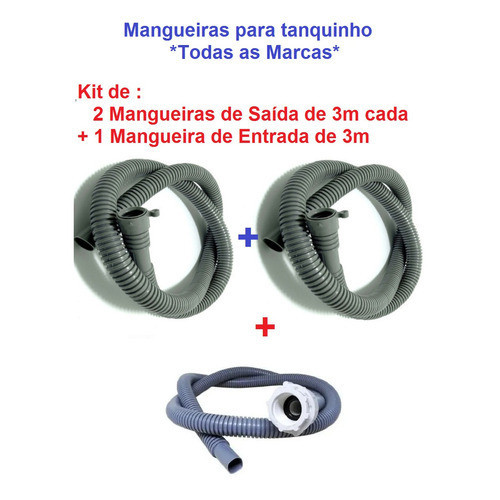 Kit 2 Mangueiras de Saída + 1 de Entrada 3m para Tanquinho — Alta Qualidade e Encaixe Perfeito