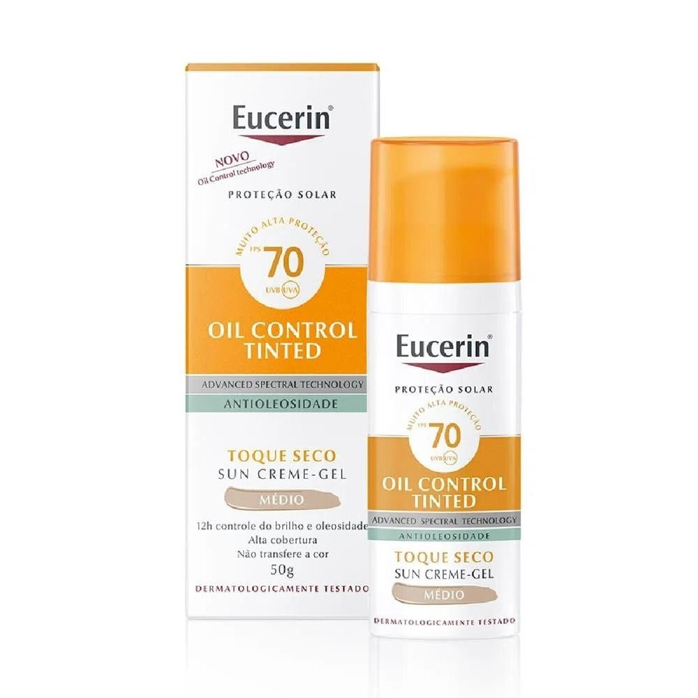 Protetor Solar Facial Eucerin Oil Control Tinted FPS70 Medio 50ml