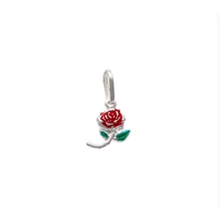 Pingente Prata 925 flor rosa vermelha