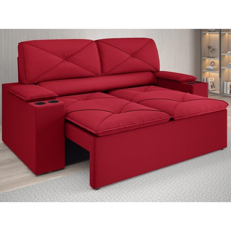 Sofá com Porta Copos Retrátil e Reclinável Pop 1,54m Velosuede Vermelho - NETSOFAS em Oferta na Shopee