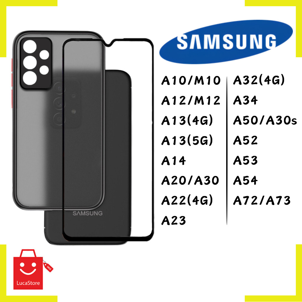 Kit Capa Capinha Fosca Proteção + Pelciula De Vidro 3D Para Samsung Galaxy A10/ A12/ M12/  A13(4G)/ A13(5G)/ A14/ A30/ A22(4G)/ A23/ A32(4G)/ A34/ A30s/ A52/ A53/ A54/ A73