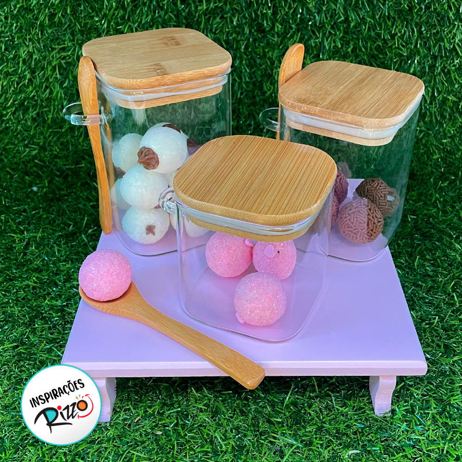 Pote de Vidro Hermético com Tampa e Colher de Bambu - 8x10cm - 425ml - 1 unidade - Rizzo - Home & Living
