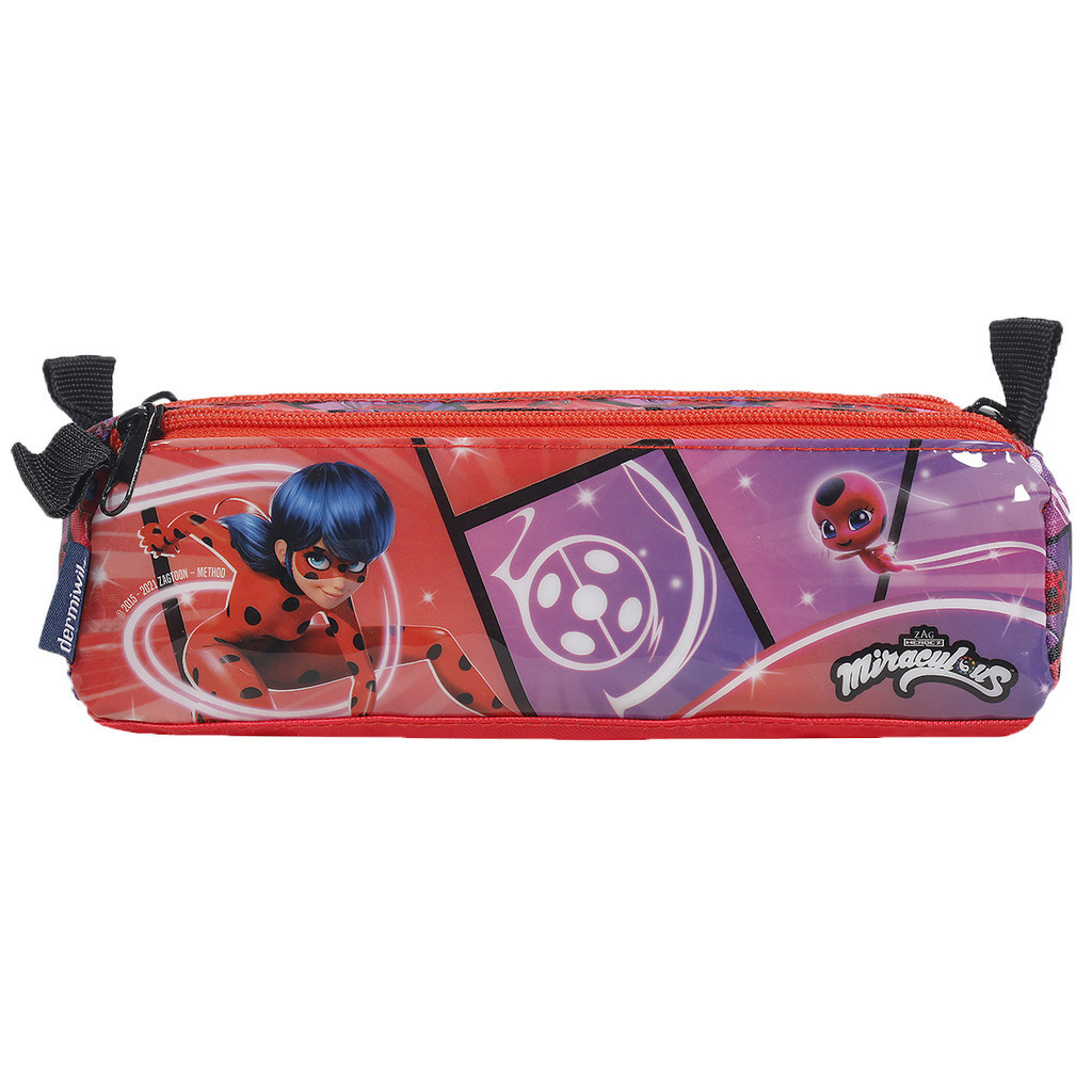 Estojo Escolar de Meninas Infantil Triplo Miraculous Ladybug  Com Bolsos Grande Lápis Joaninha