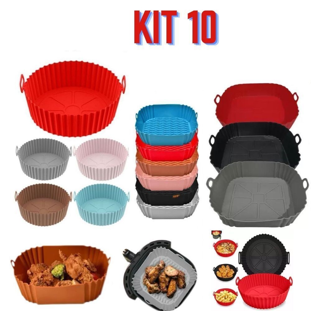Kit com 10 Unidades Formas Redonda /Quadrada de Air Fyer Microondas Forno Cores aleatórias Prática