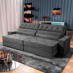 Sofá Retrátil Reclinável 2,30m Albany Suede Velut Cinza Molas Ensacadas - King House