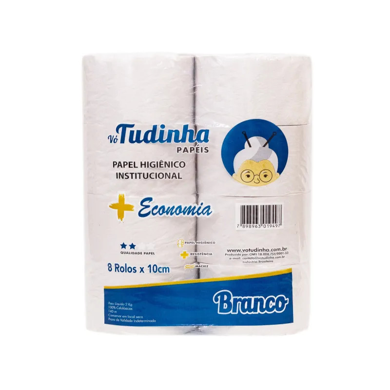 PAPEL HIGIENICO ROLAO BRANCO ECONOMIA 2 KG  (FARDO 8 ROLOS) - VO TUDINHA