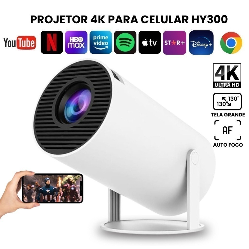 Projetor 4K HD 150 Polegadas Celular, Tv B0x, Xbox, PS, Pc, Wifi HY300 Pro Magcubic Envio Imediato&1080p Caixa Amarela em Oferta na Shopee