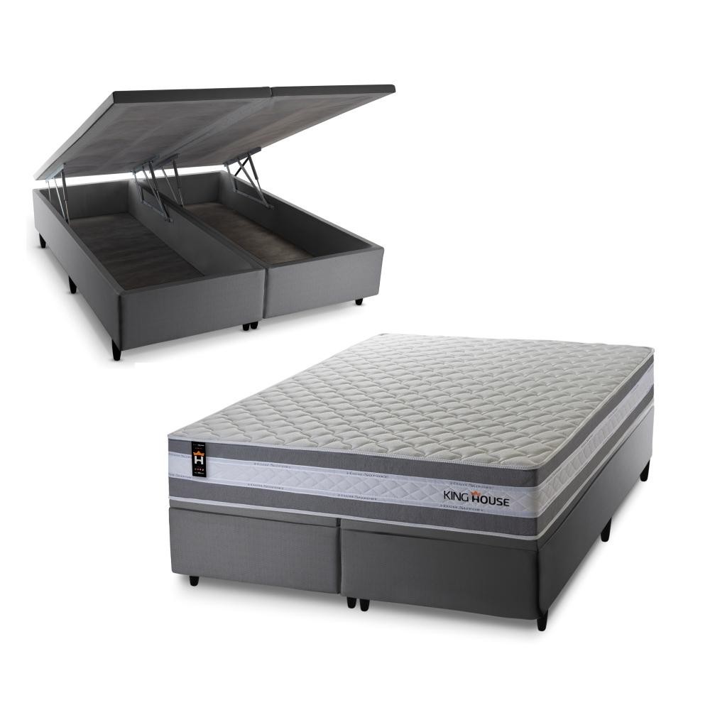 Conjunto Box Baú Alpine Cinza 193x203x72 c/ Molas Ensacadas em Oferta na Shopee