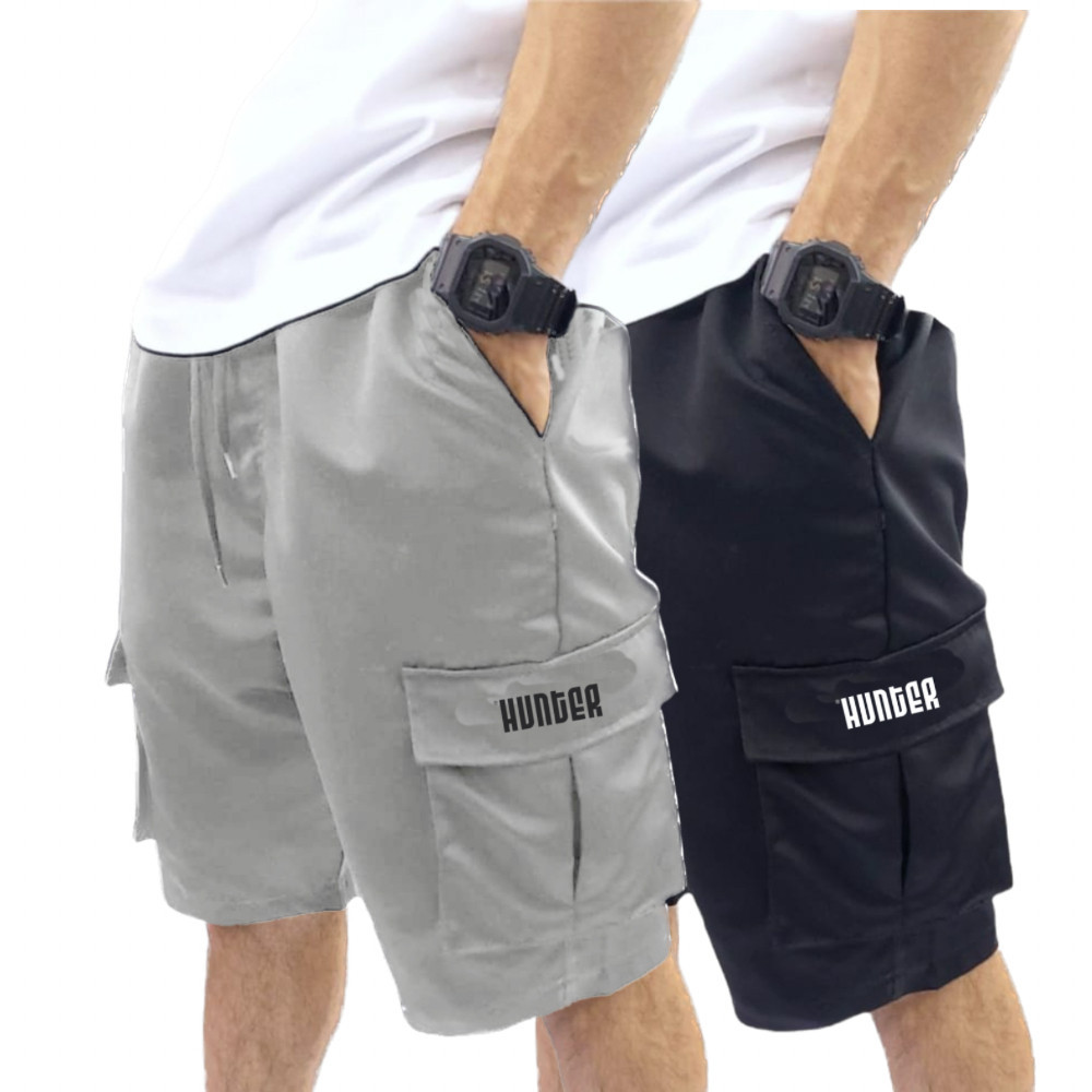 Kit 2 Bermudas Corta Vento Bolso Cargo Hunter Colors Verão