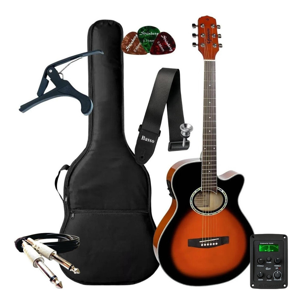 Violão Elétrico Giannini Aço Gsf1d 3TS + Kit Acessórios Completo