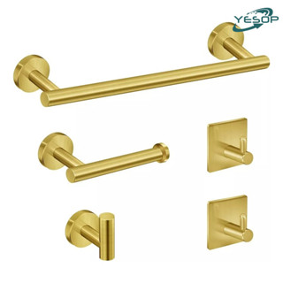 Kit Acessórios Banheiro Dourado Toalheiros Suportes Para Papel Higiênico 5 Peças Yesop em Oferta na Shopee