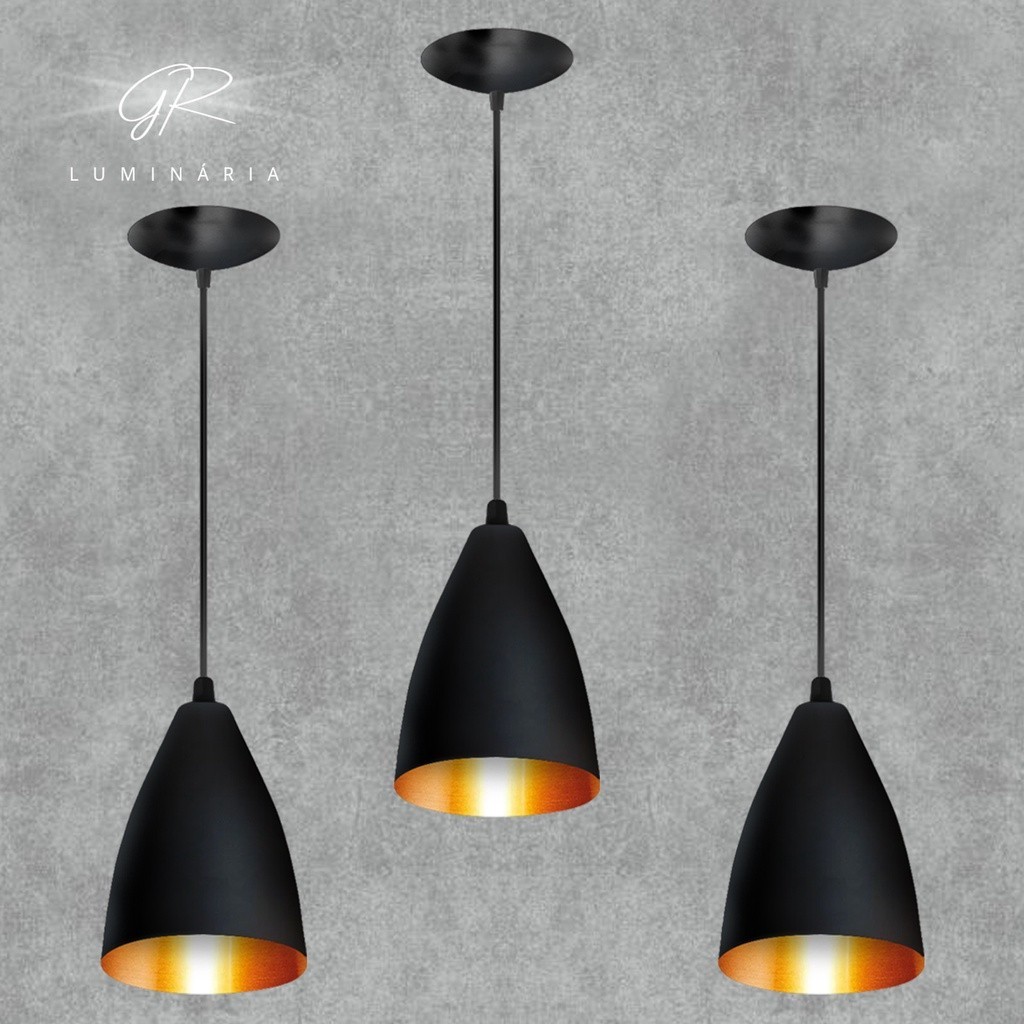 Kit com 3 pendentes lustres vegas modelo bala funil, casa e decoração ideal para bancada e balcão, sala e cozinha. Prom