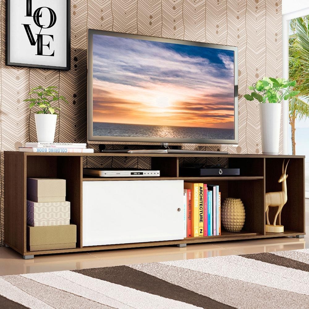 Rack para TV até 65 Polegadas Madesa Cancun - Rustic/Branco em Oferta na Shopee
