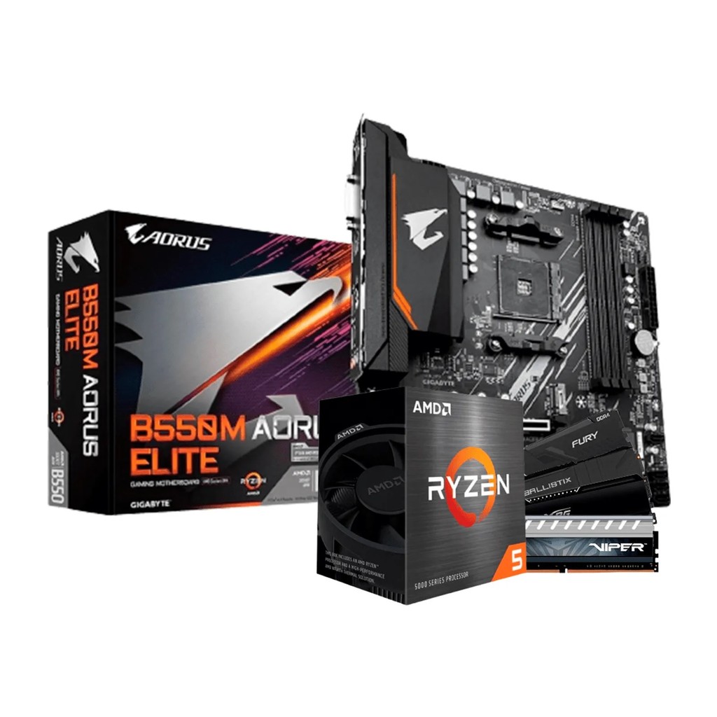 Kit Upgrade AMD Ryzen 5 5600GT / Placa Mãe Gigabyte B550M Aorus Elite / Memória RAM 8GB DDR4 3200MHz