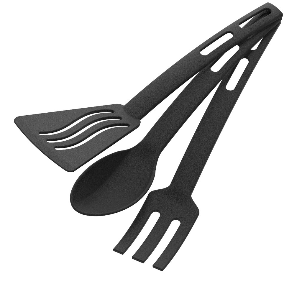 Kit de Utensílios de Cozinha Uninjet - 3 Peças (Colher, Espátula e Garfo) - Nylon Resistente, Cor Preta