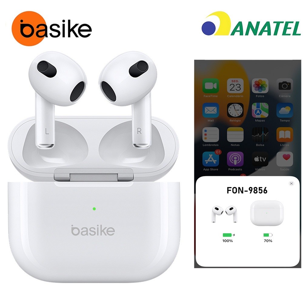 Basike fone bluetooth sem fio 2025 Novo AirPods 4 Airpods Bluetooth 5.4 Compativel iOS e Android