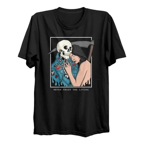Camiseta Unissex Oversized Plus Size Feminina Masculina Camisa  Unissex Never Trust The Living Death Caveira