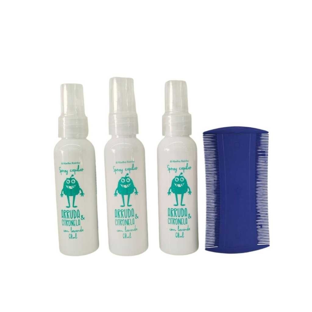 Kit Com 3 Spray Capilar Prevenção De Piolhos Arruda E Citronela 60ml cada + Pente fino grátis em Oferta na Shopee