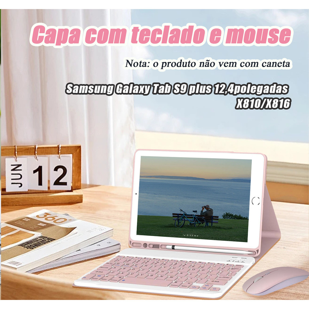 Capa com Teclado Bluetooth E Mouse Para Samsung Galaxy Tab S9 plus 12,4polegadas
