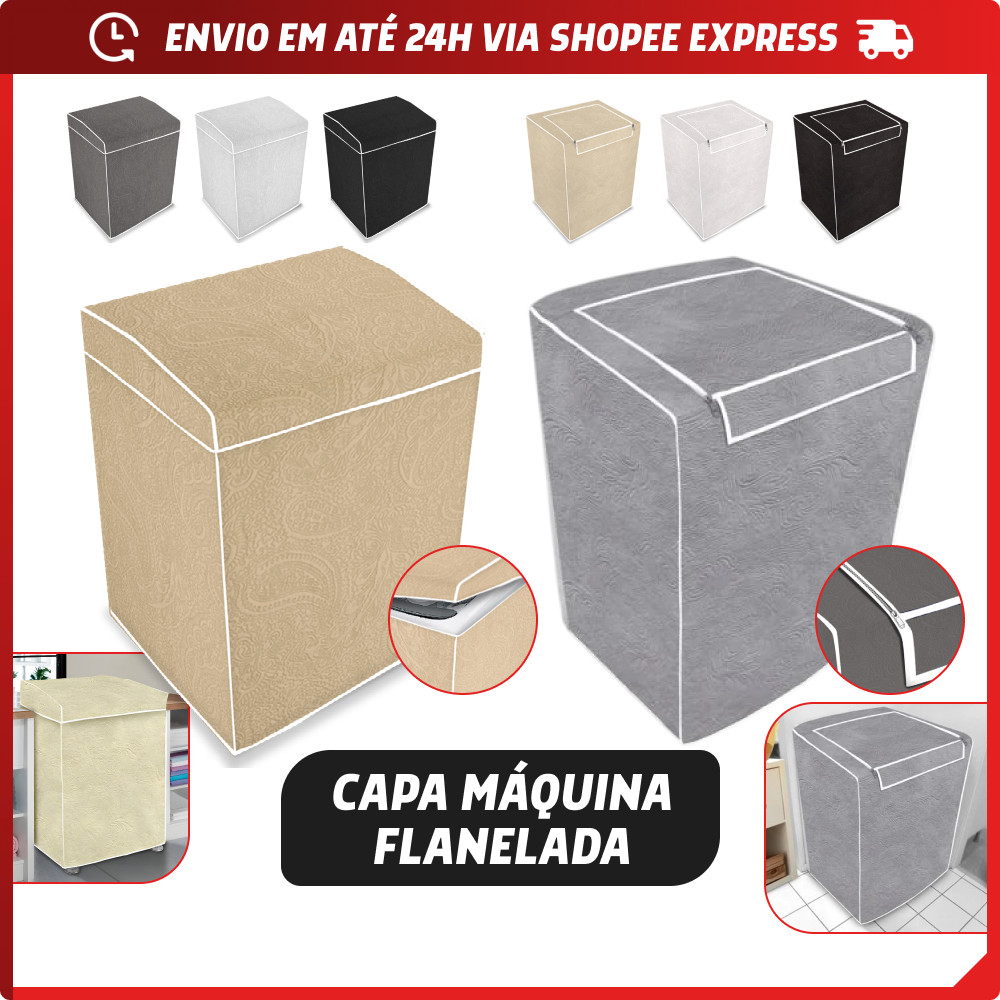 Capa Protetora Máquina de Lavar Flanelada 7kg à 16kg P M G com Abertura Superior ou Zíper Electrolux Brastemp Consul