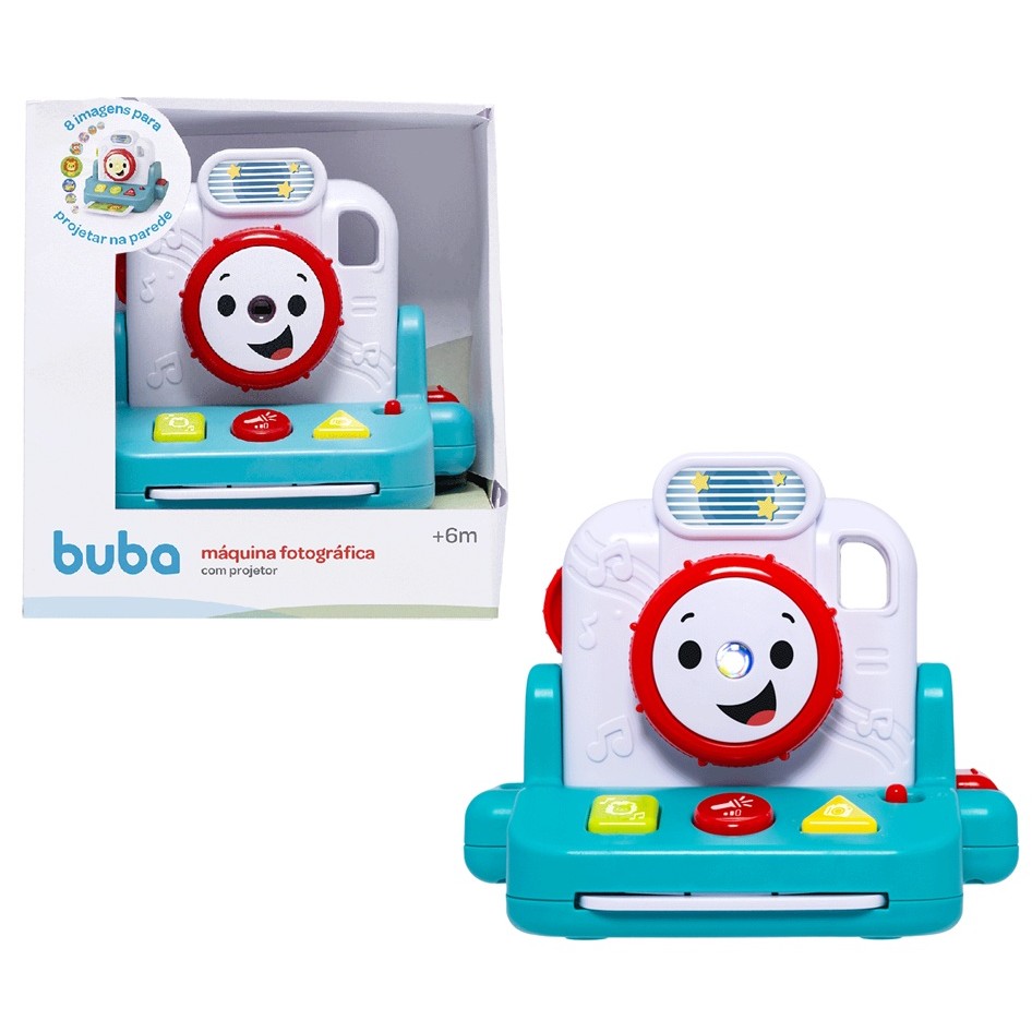 Brinquedo Para Bebê Máquina Fotográfica Interativa Com Projetor Luz e Som - Projeta 8 Imagens Diferentes - Buba
