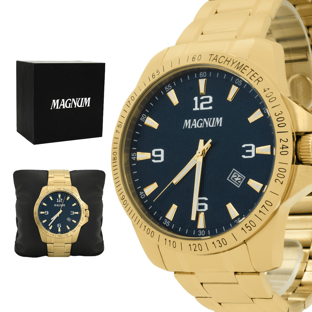 Relogio Masculino Magnum Aço Inoxidavel Dourado Original Resistente a Agua Garantia MA34978A em Oferta na Shopee