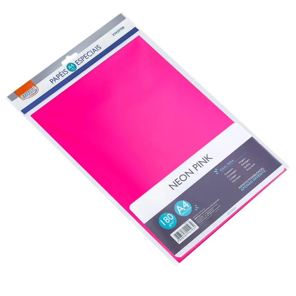 PAPEL NEON FLUORESCENTE ROSA PINK BRILHA NO ECURO COM A LUZ NEGRA 180G A4 10 FOLHAS DECORAÇÃO FESTA ARTESANATO - BRW