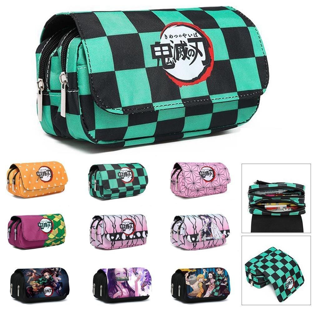 Estojo de Lápis de Grande Capacidade com Camada Dupla Demon Slayer Bolsa de Lona com Zíper Suprimentos para Escritório e em Oferta na Shopee